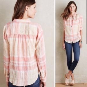 Anthropologie Pink and Cream Striped Gauze Button-Down Shirt